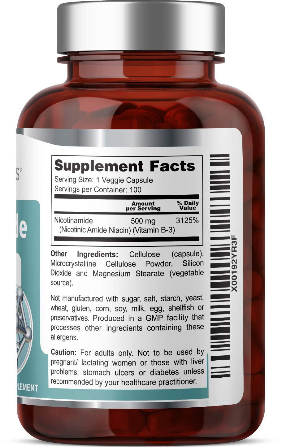 Health Genesis Niacin B3 Supplement 500mg capsule close-up