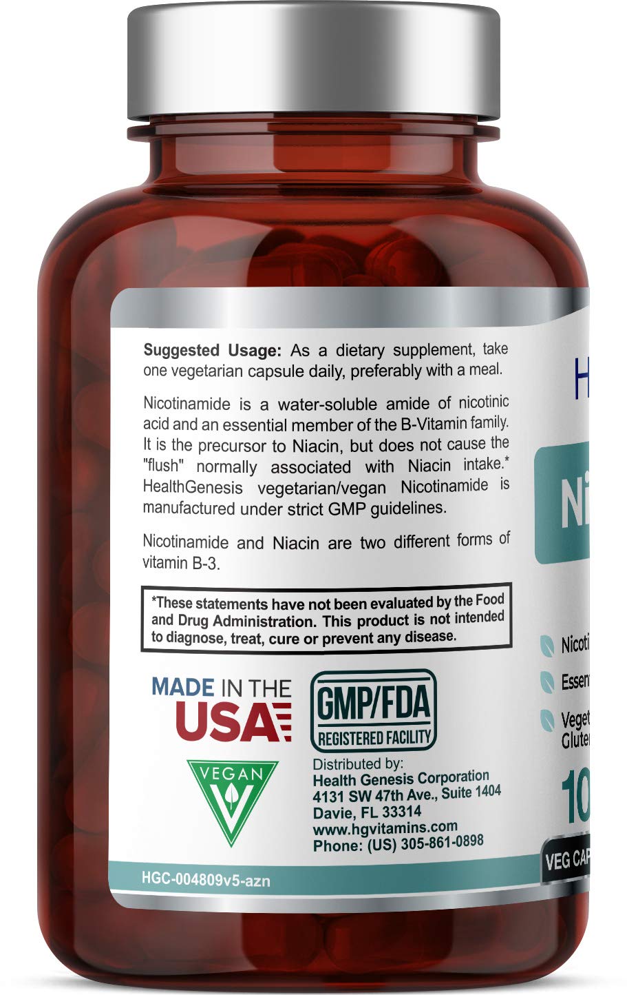 Health Genesis Niacin B3 Supplement 500mg side view