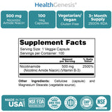Health Genesis Niacin B3 Supplement 500mg with a measuring spoon