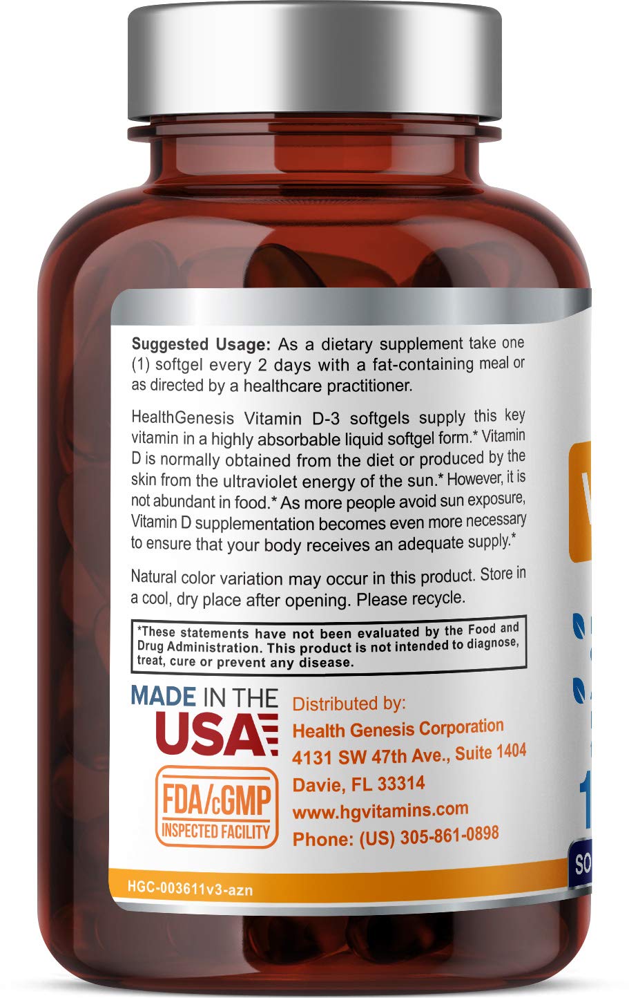 Health Genesis Vitamin D3 Softgels 2000 IU packaging