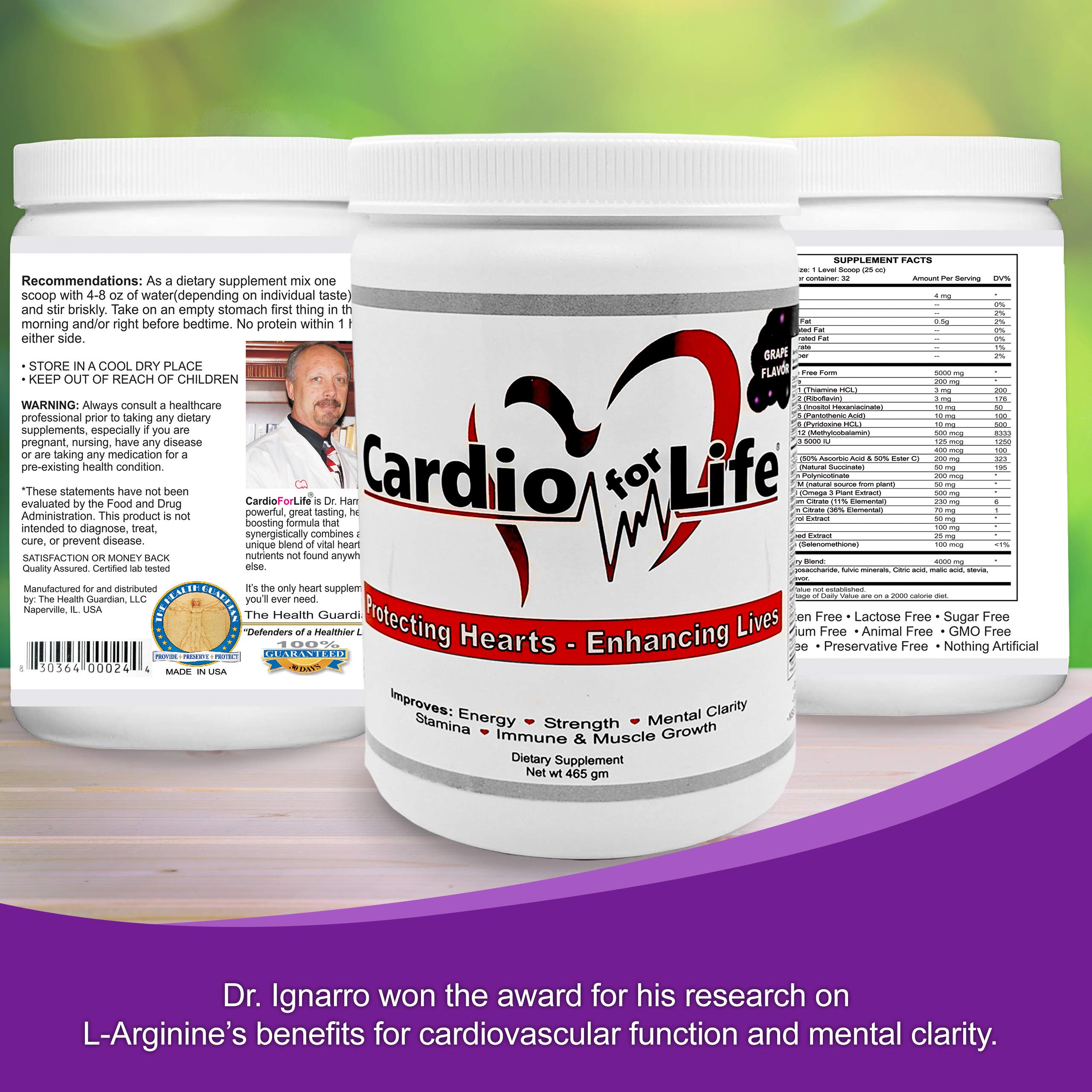 Health Guardian Cardio For Life L-Arginine Powder in a kitchen setting