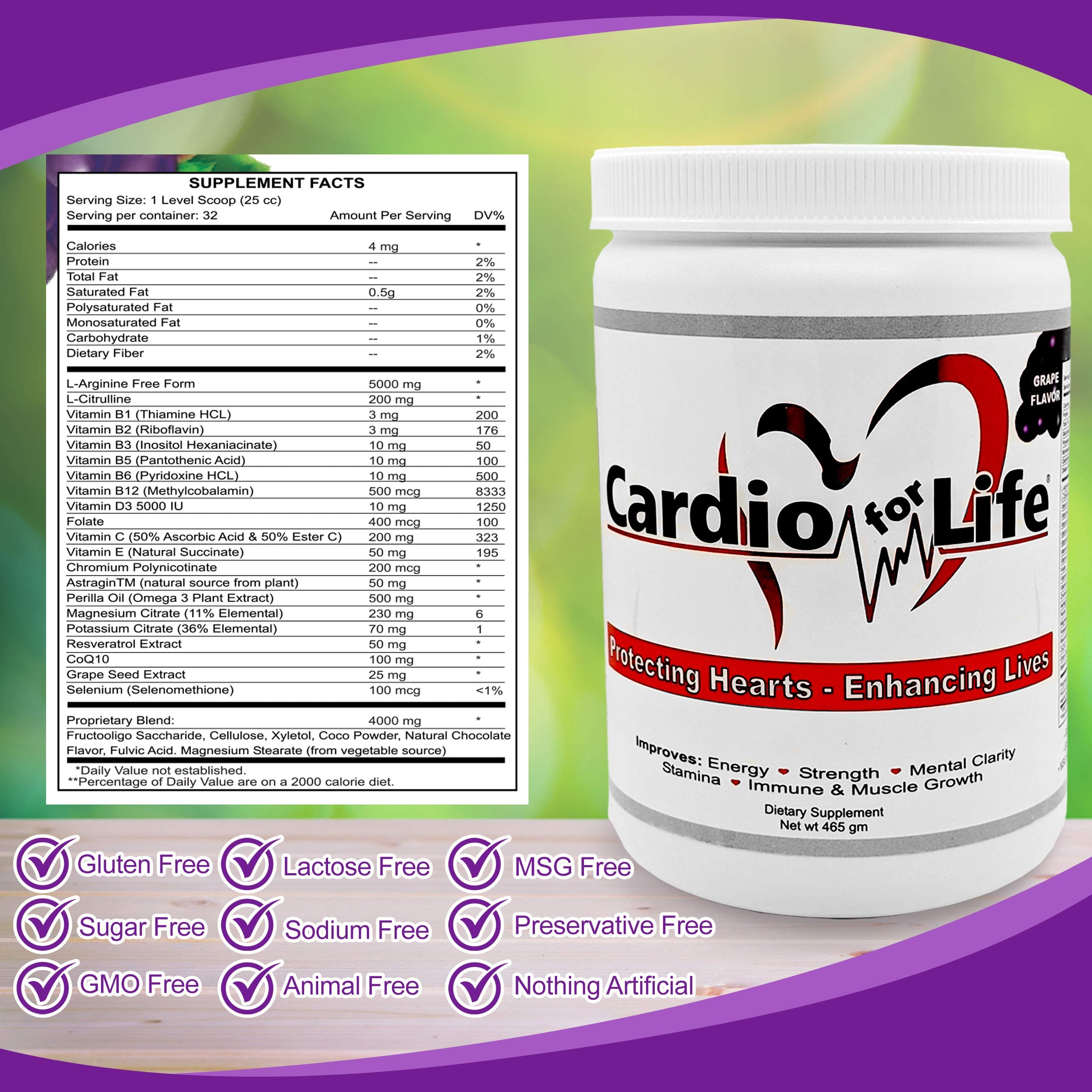 Health Guardian Cardio For Life L-Arginine Powder packaging side view