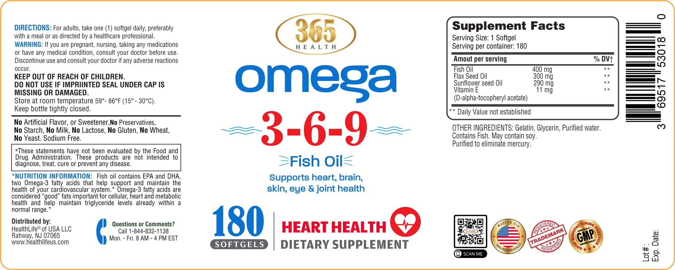 HEALTH LFE Omega 3-6-9 Softgels side view