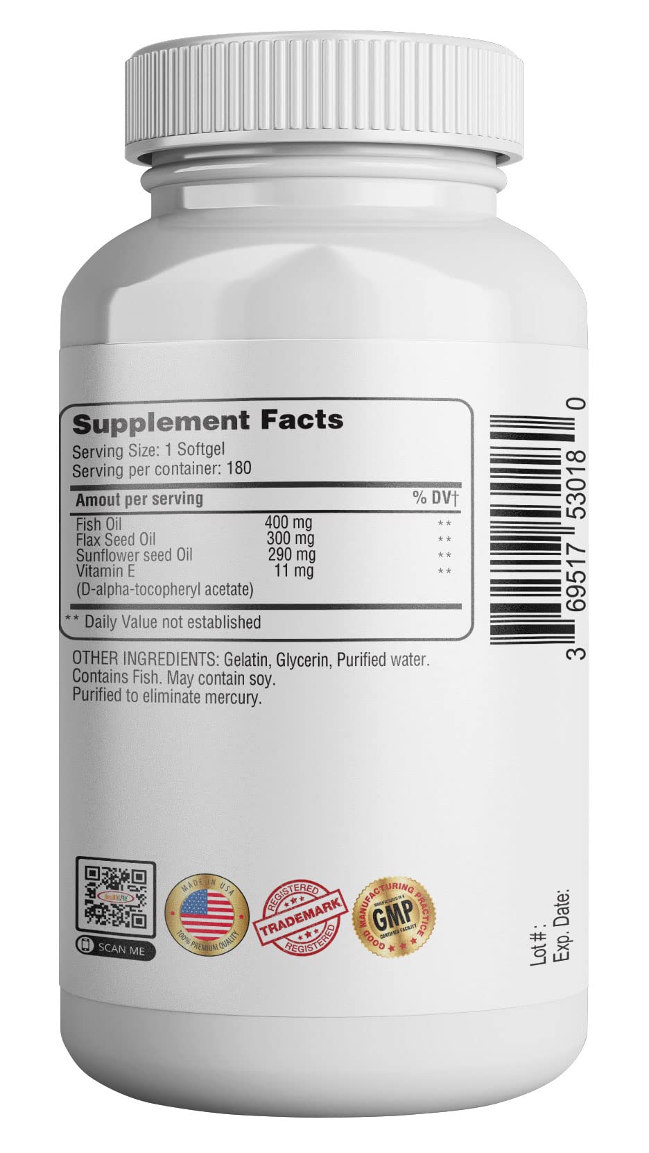 HEALTH LFE Omega 3-6-9 Softgels with ingredients list
