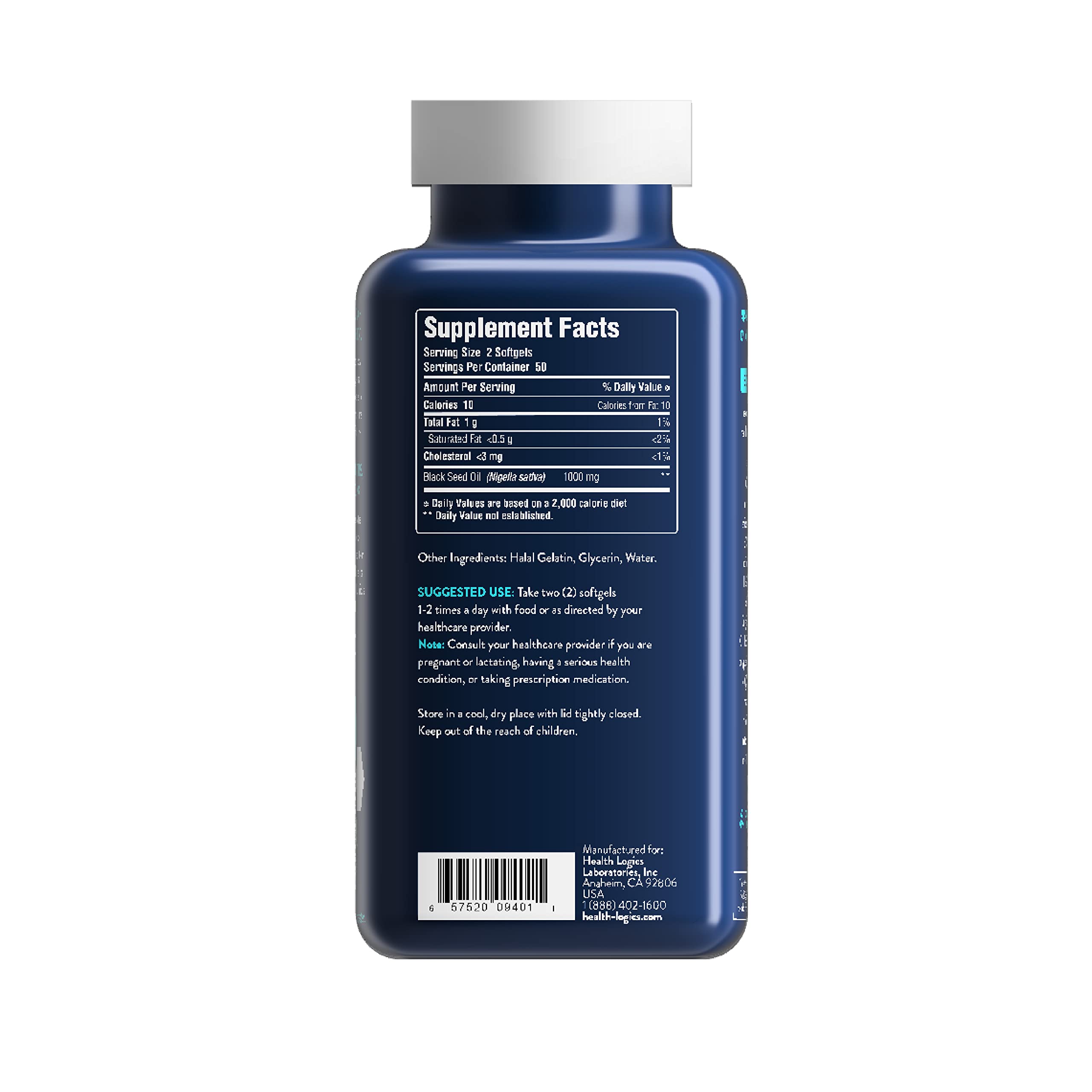 Health Logics Black Seed Oil Capsules packaging side view