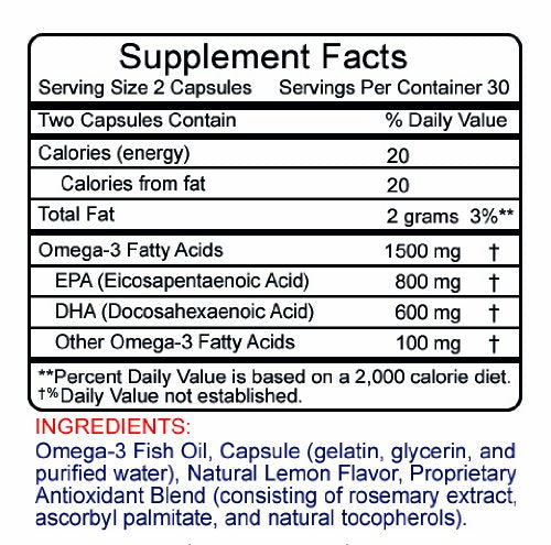 Health Nurture Omega 3 Max Fish Oil 1500mg capsule bottle back view