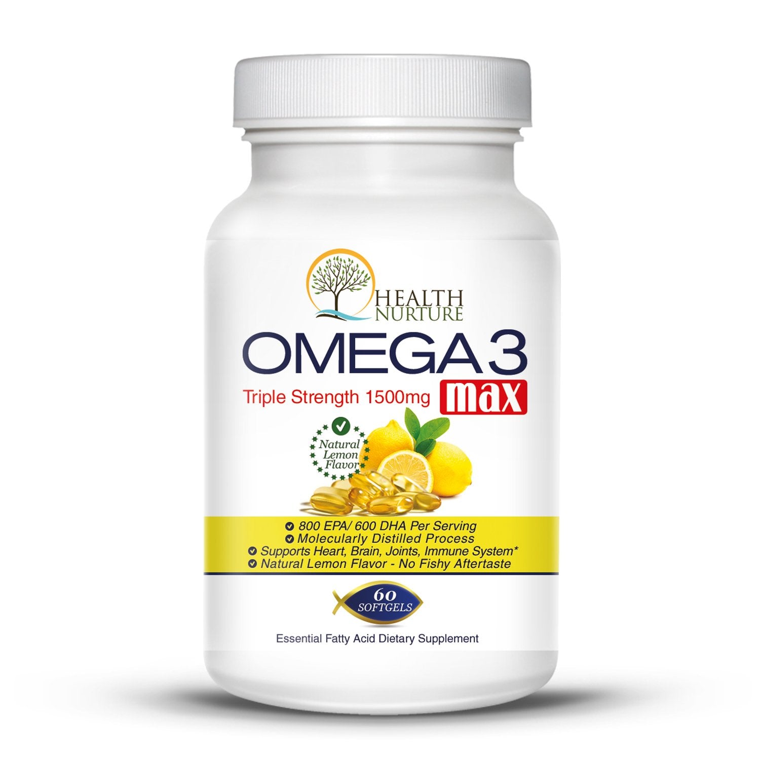 Health Nurture Omega 3 Max Fish Oil 1500mg capsule bottle front view