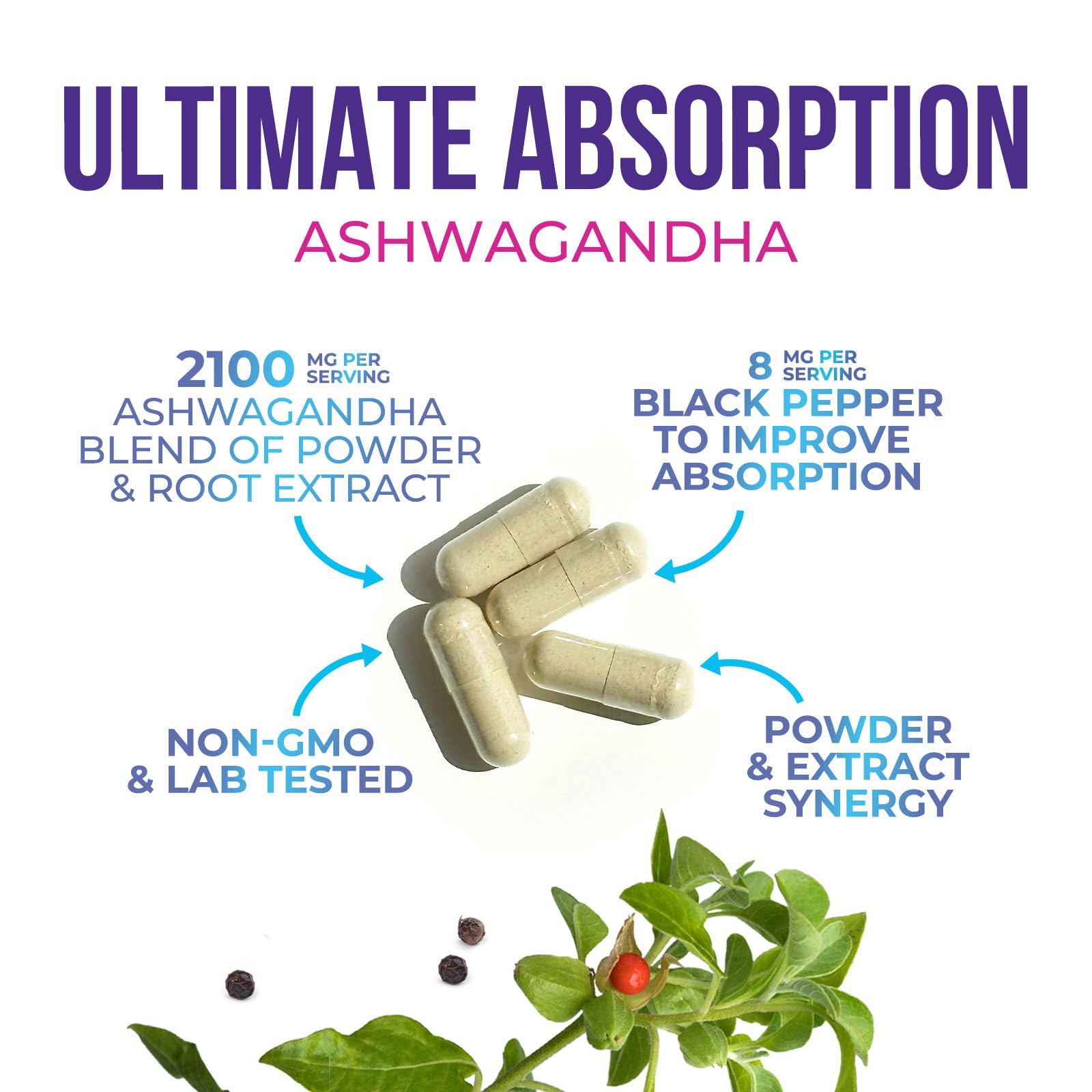 Health Nutrition Naturals Ashwagandha Extra Strength Capsules back view