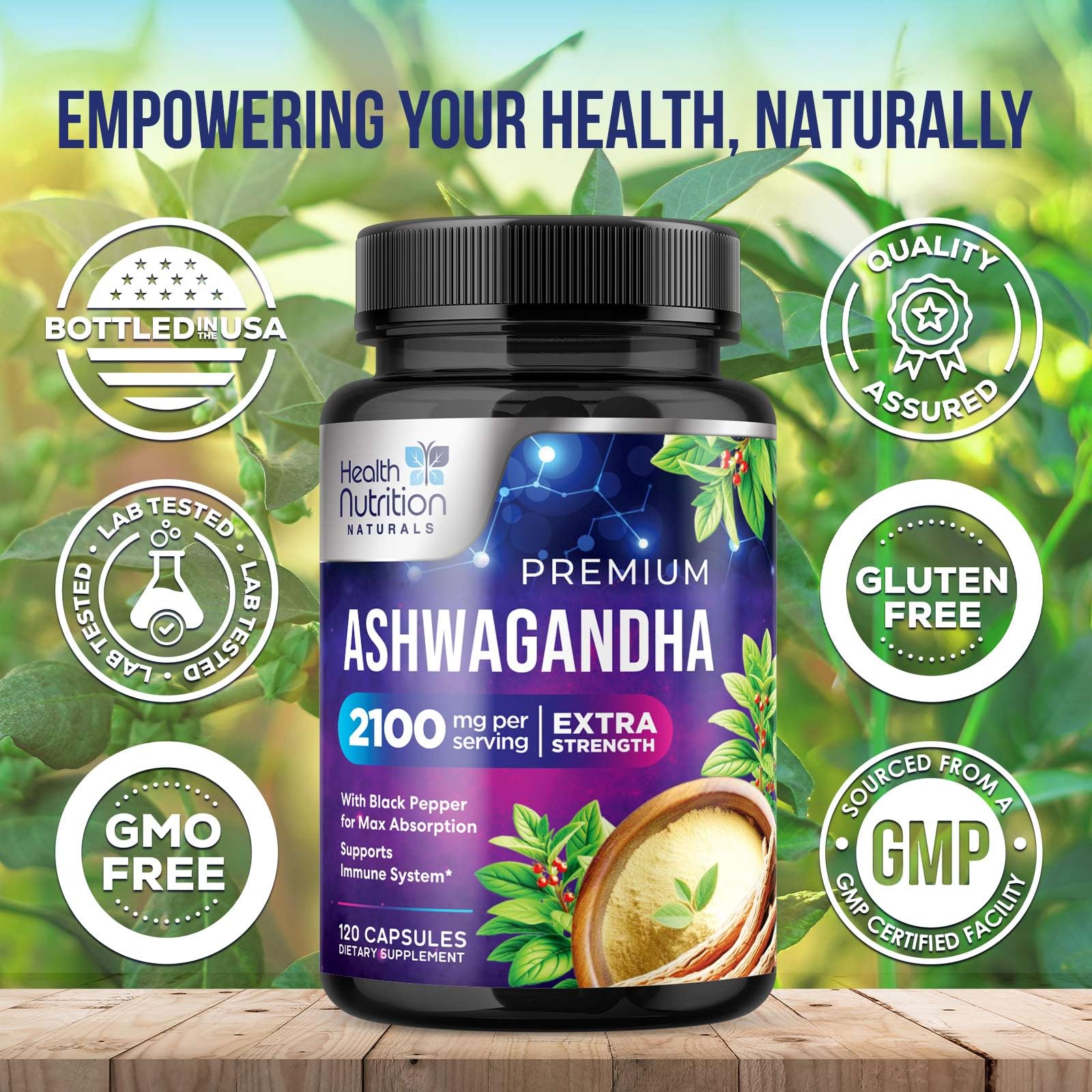 Health Nutrition Naturals Ashwagandha Extra Strength Capsules with packaging