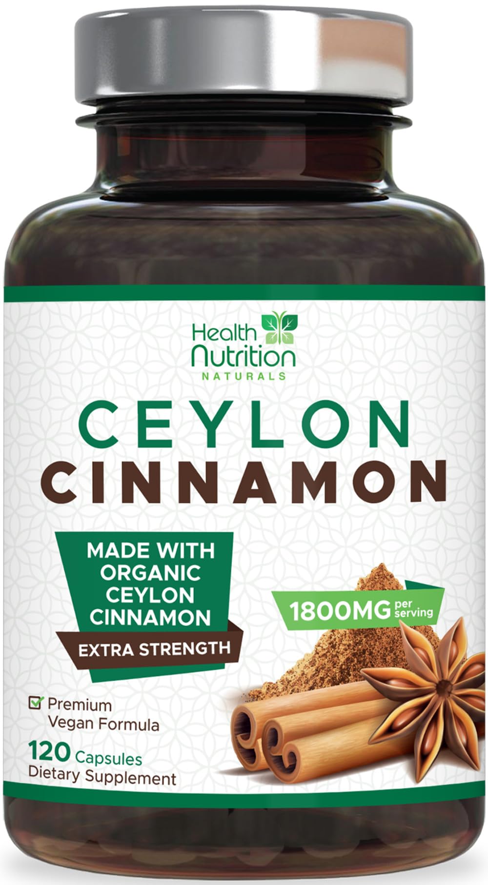 Health Nutrition Naturals Ceylon Cinnamon Capsules front view