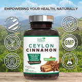 Health Nutrition Naturals Ceylon Cinnamon Capsules on a wooden table