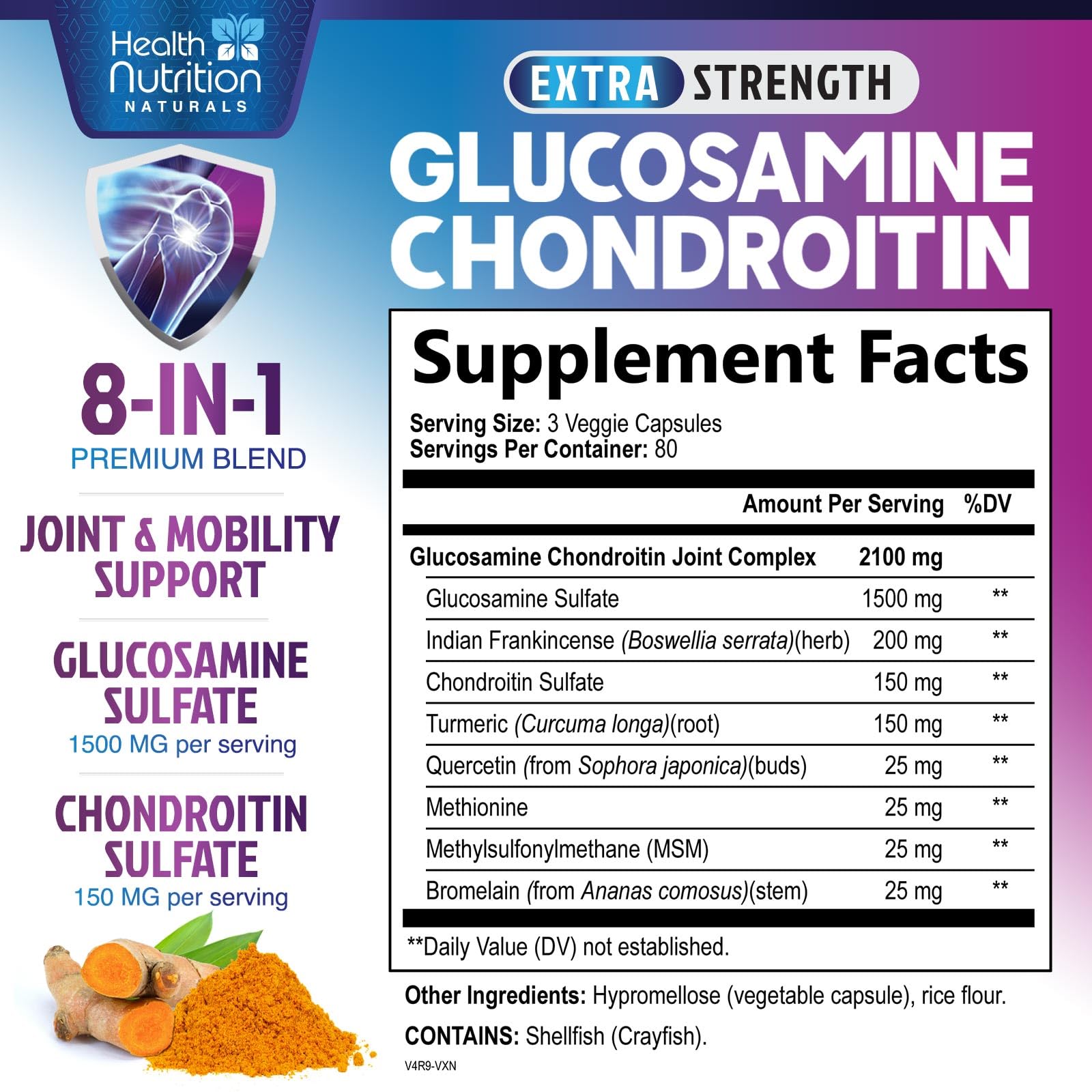 Health Nutrition Naturals Chondroitin 3X Strength Joint Support supplement side view