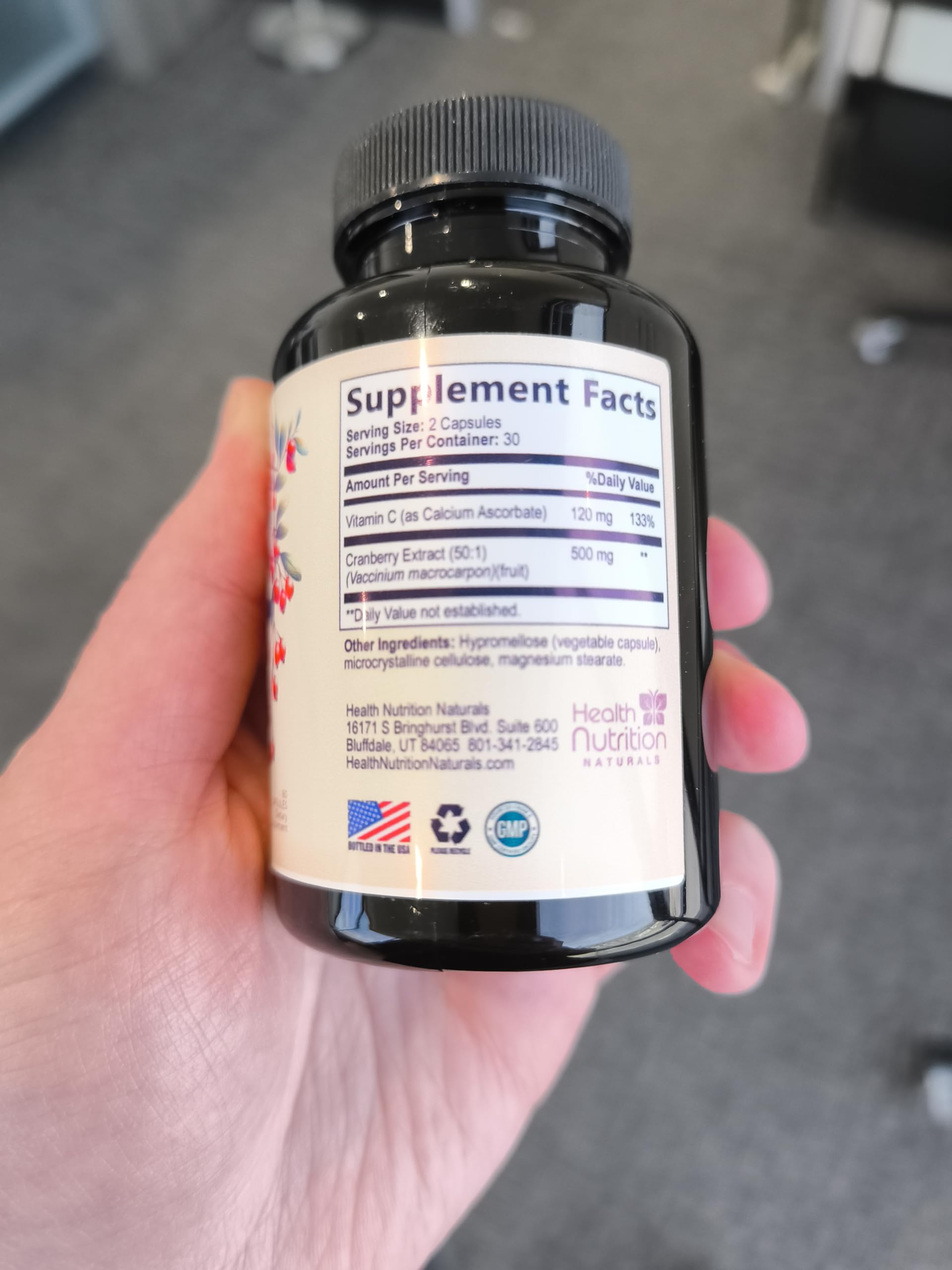Health Nutrition Naturals Cranberry Extract Capsules back label