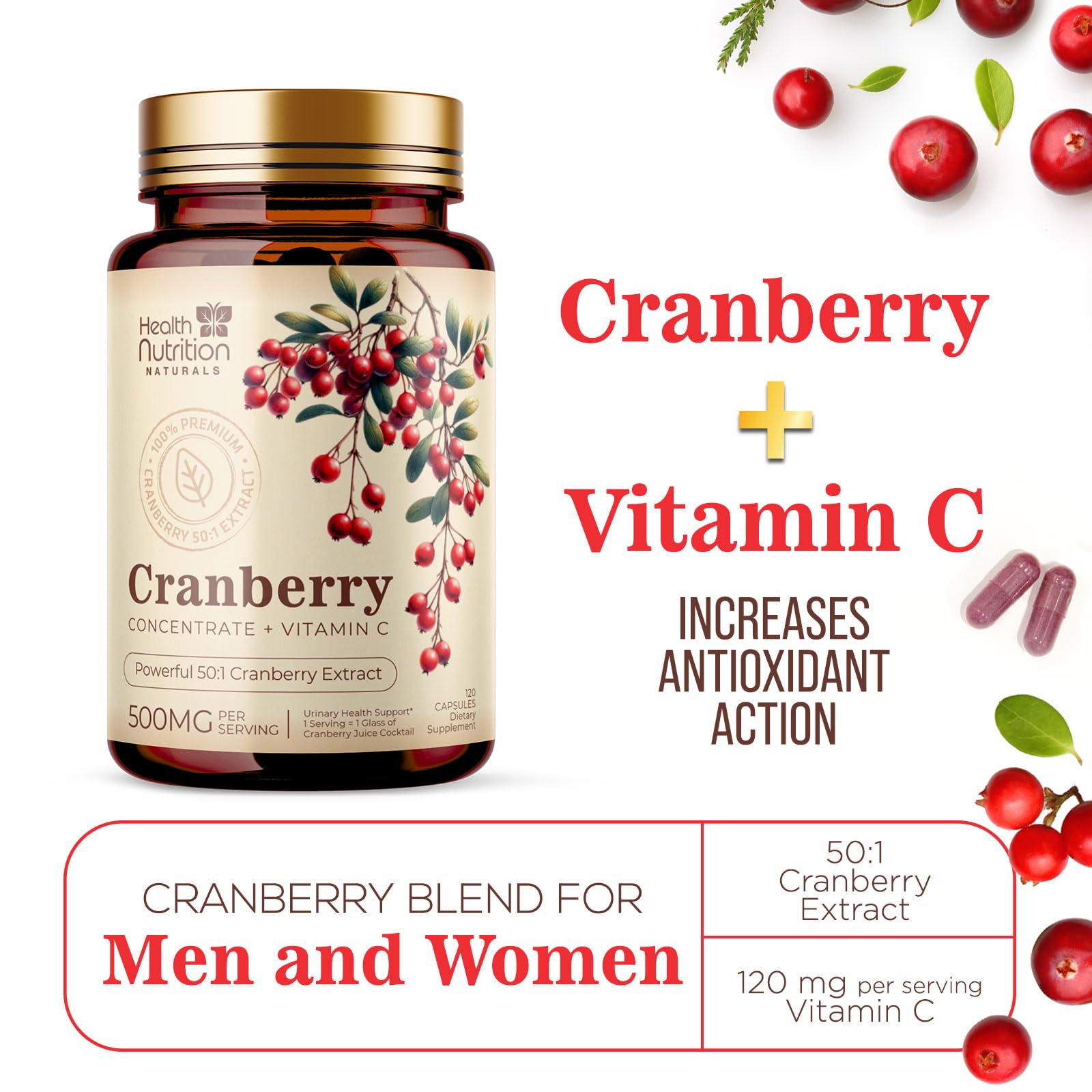 Health Nutrition Naturals Cranberry Extract Capsules close-up