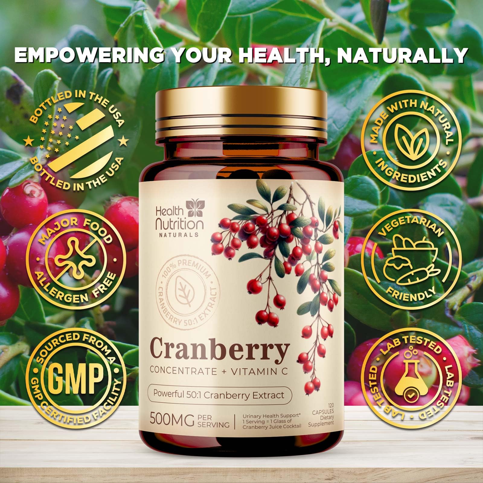 Health Nutrition Naturals Cranberry Extract Capsules with Vitamin C