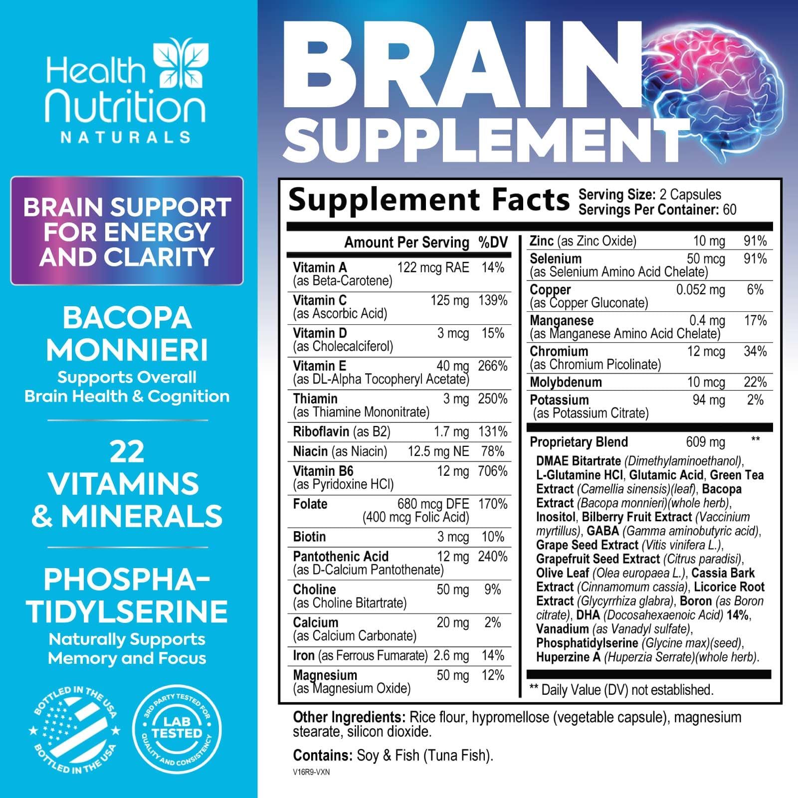 Health Nutrition Naturals DMAE Brain Supplement side view