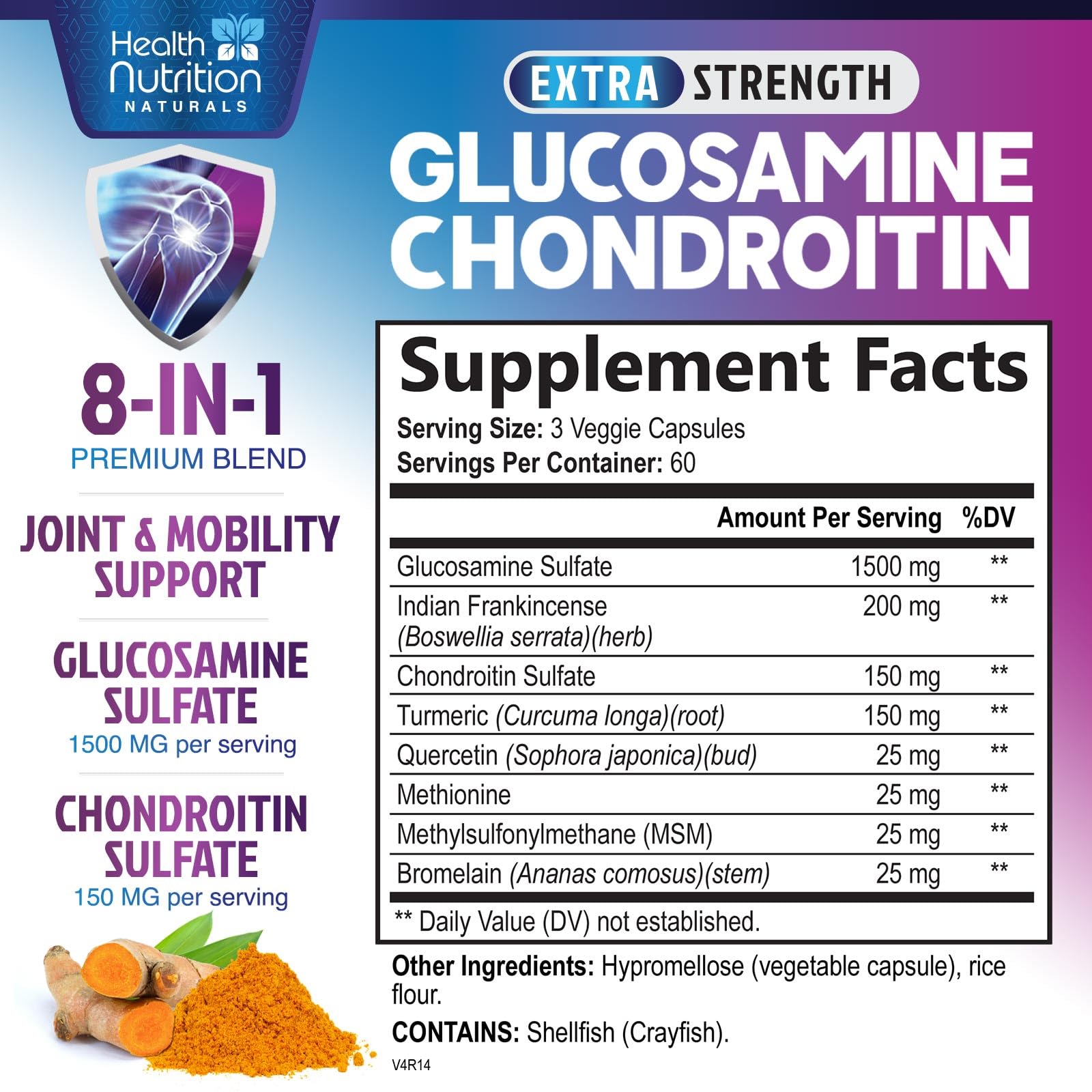 Health Nutrition Naturals Glucosamine Chondroitin supplement side view