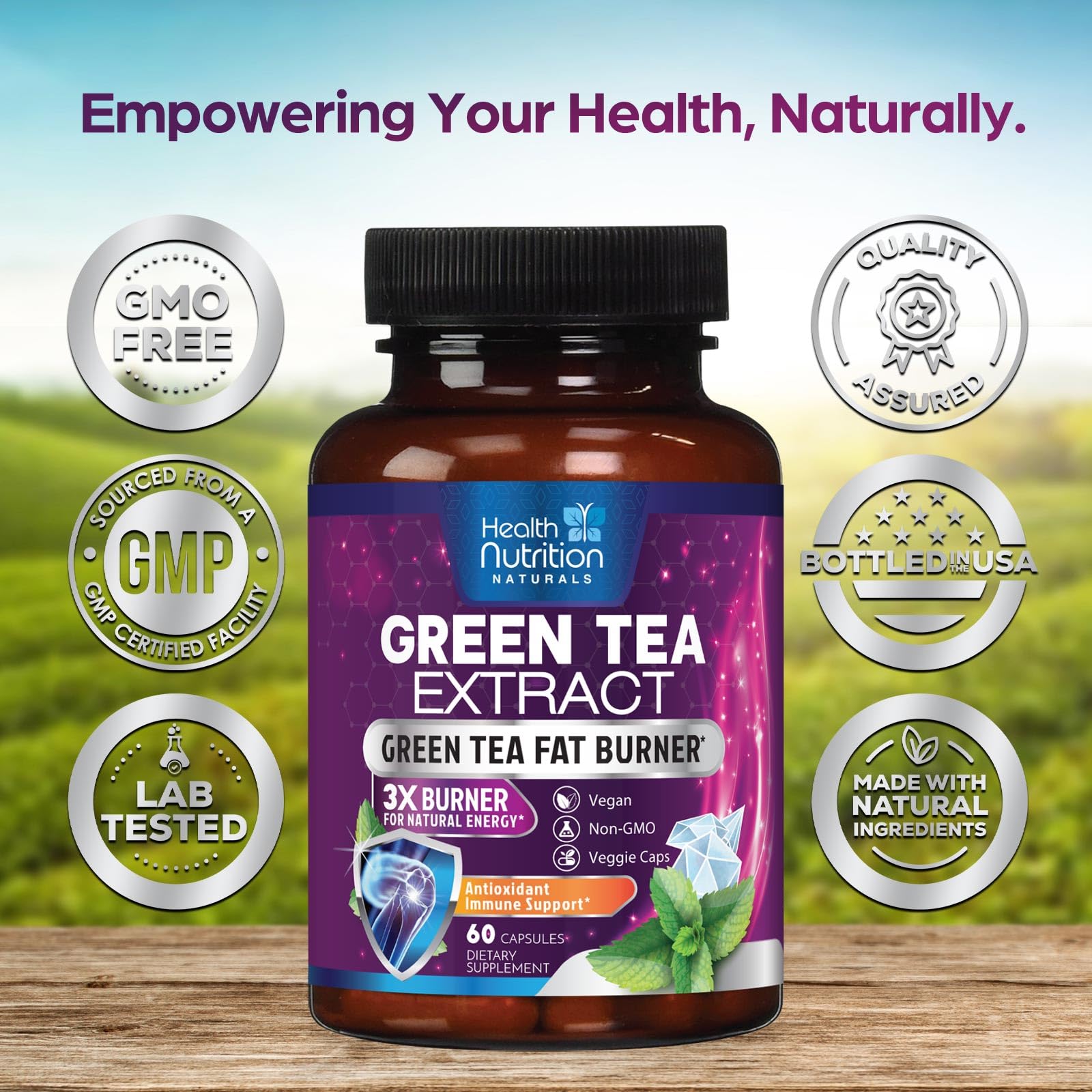Health Nutrition Naturals Green Tea Extract bottle side view