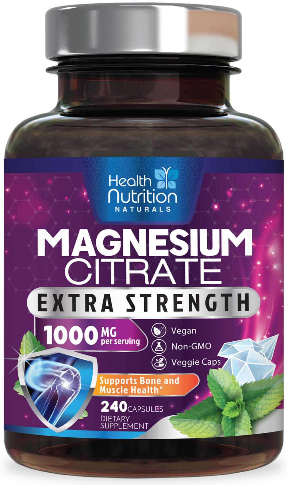 Health Nutrition Naturals Magnesium Citrate Capsules front view