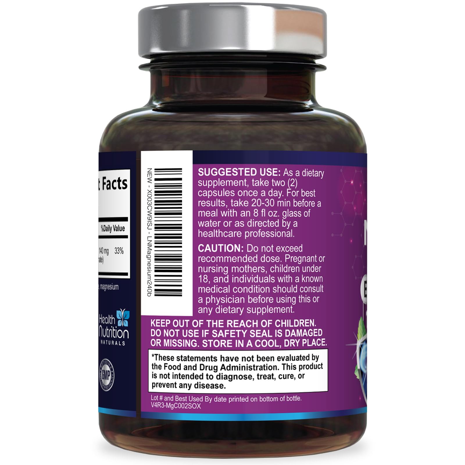 Health Nutrition Naturals Magnesium Citrate Capsules opened bottle
