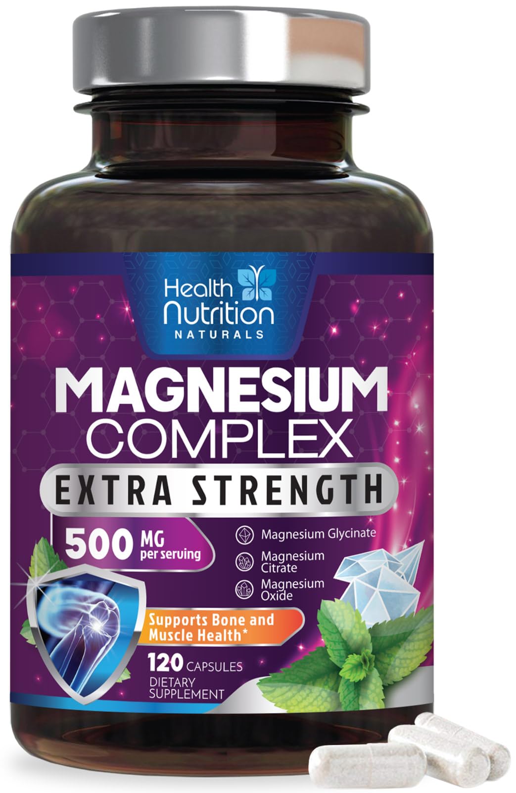 Health Nutrition Naturals Magnesium Complex 500mg capsules front view