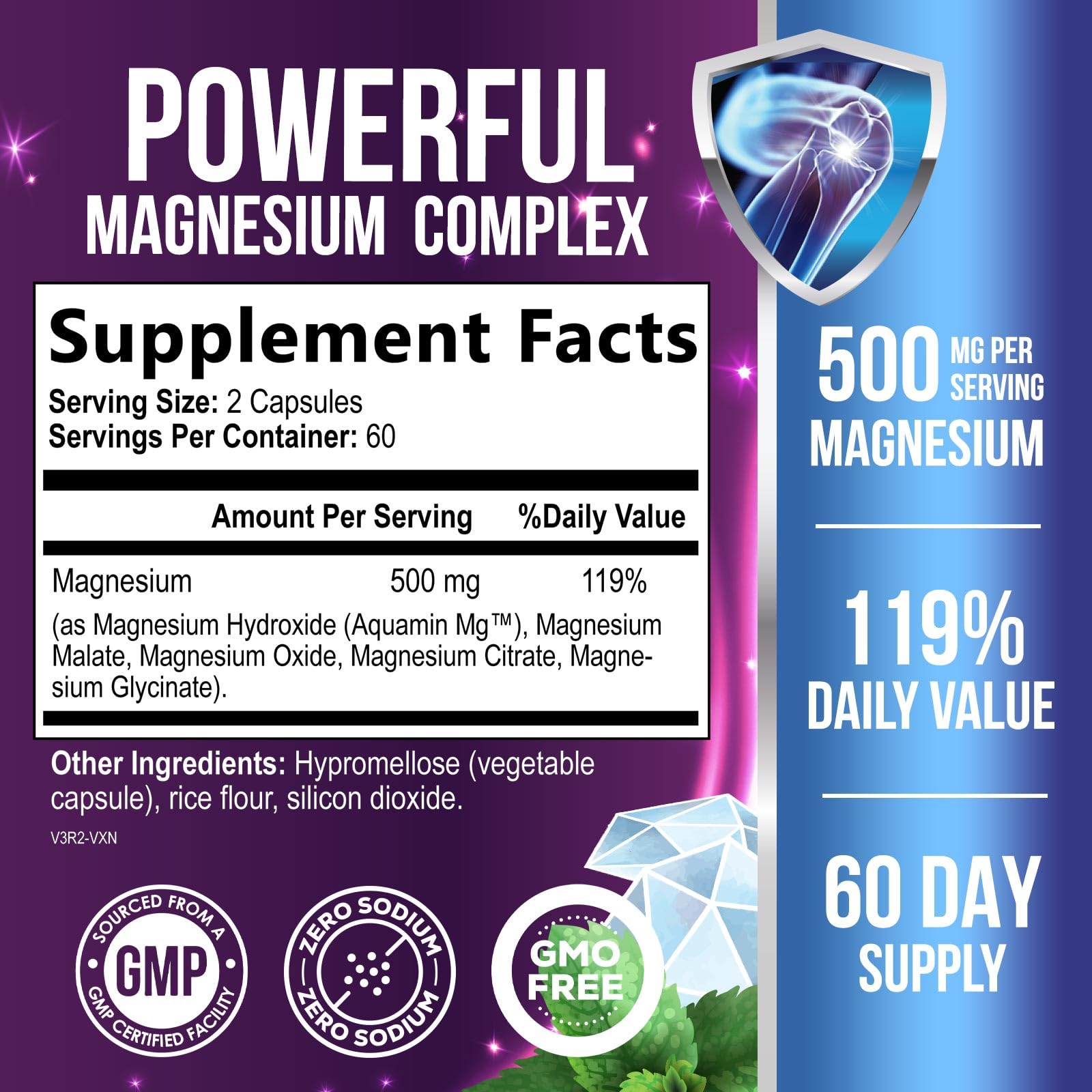 Health Nutrition Naturals Magnesium Complex 500mg capsules side view