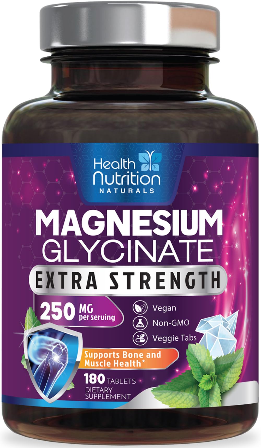 Health Nutrition Naturals Magnesium Glycinate 250mg front view