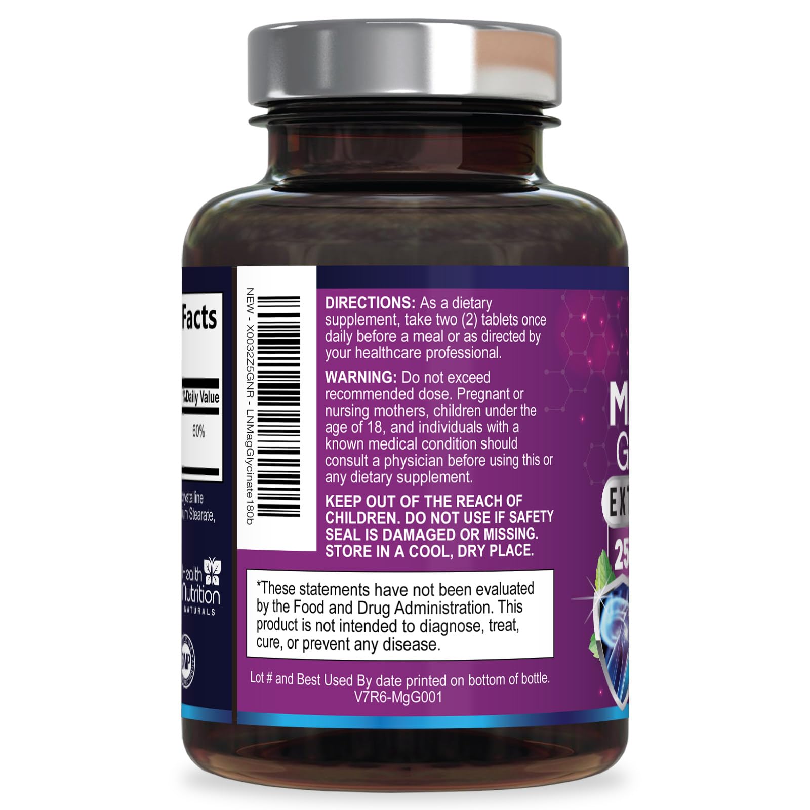 Health Nutrition Naturals Magnesium Glycinate 250mg with measuring spoon