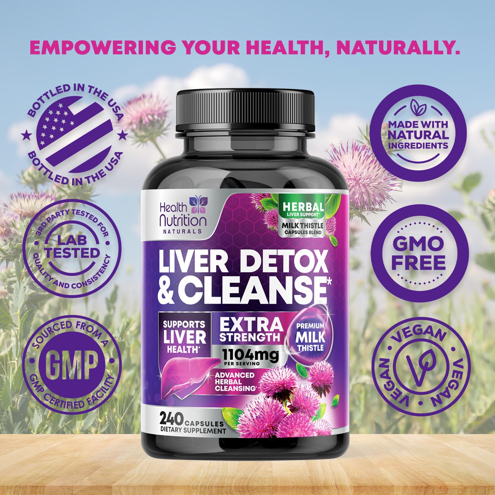 Health Nutrition Naturals Milk Thistle capsules with ingredients
