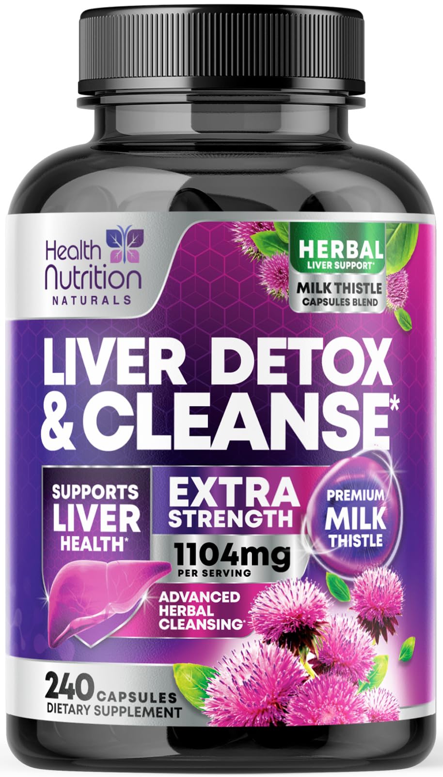 Health Nutrition Naturals Milk Thistle Liver Support Capsules front view