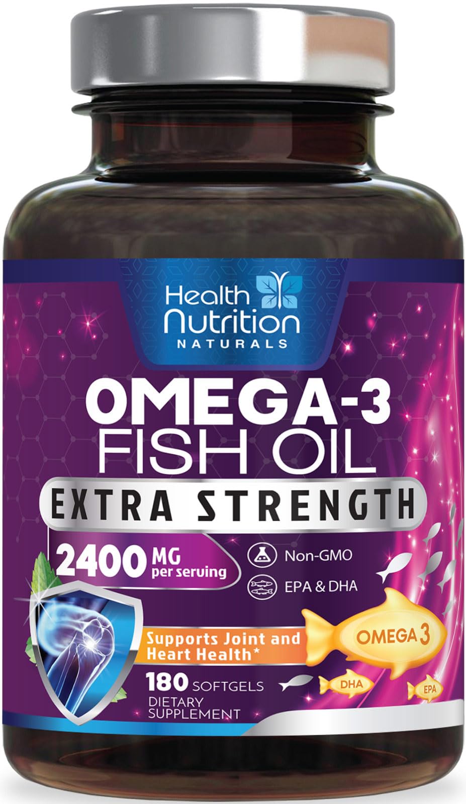 Health Nutrition Naturals Omega 3 Fish Oil 2400mg front view