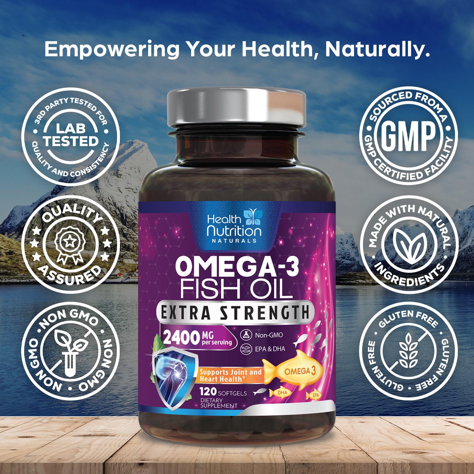 Health Nutrition Naturals Omega 3 Fish Oil back view of packaging