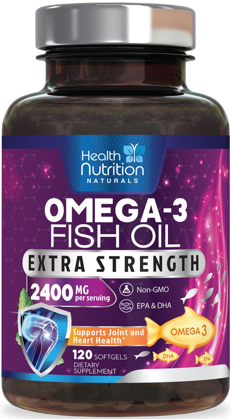 Health Nutrition Naturals Omega 3 Fish Oil front view with packaging
