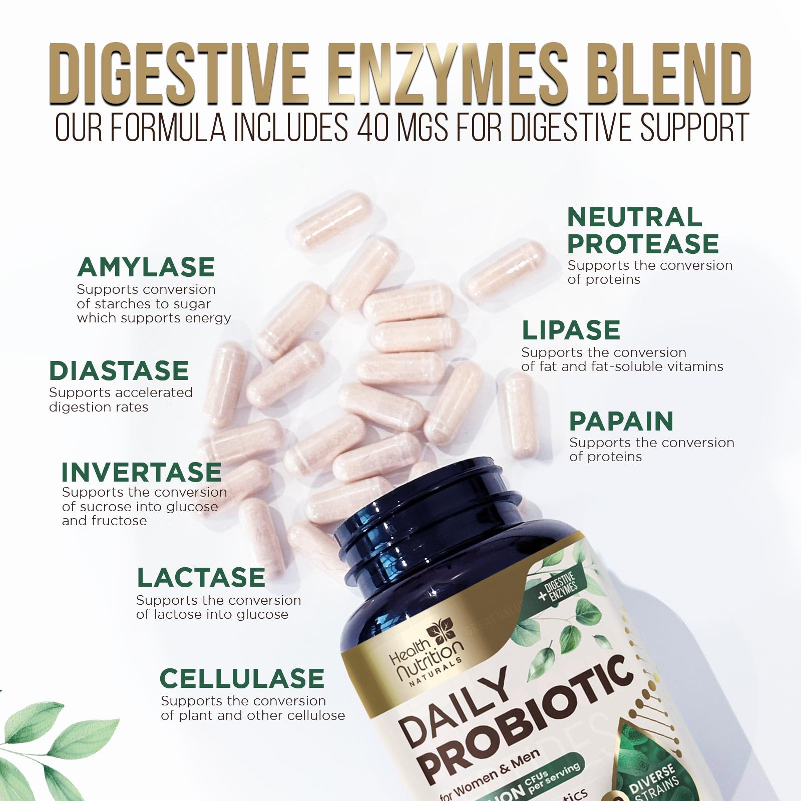 Health Nutrition Naturals Probiotic Capsules with a measuring spoon