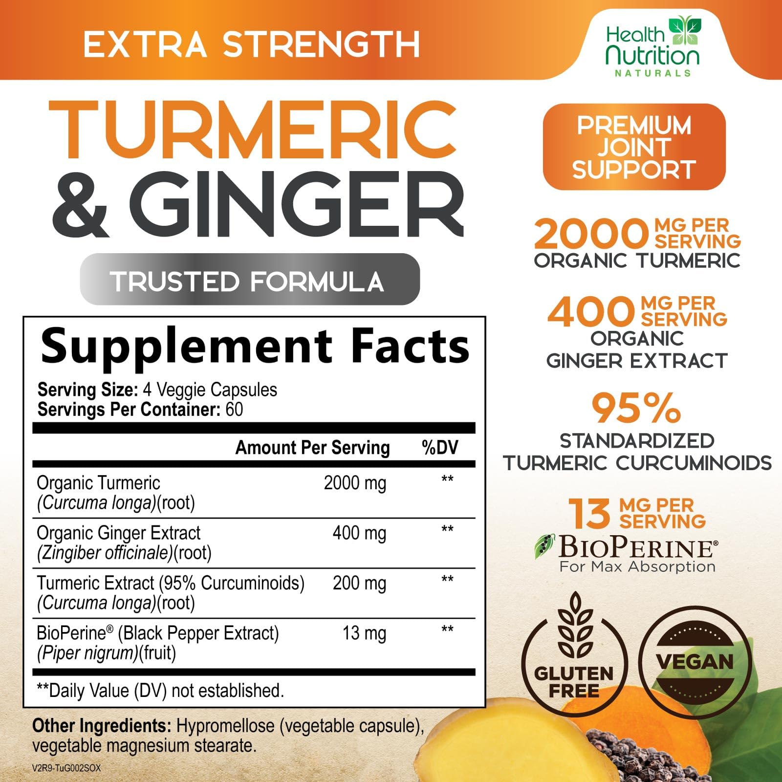 Health Nutrition Naturals Turmeric Curcumin Complex 2000mg bottle side view
