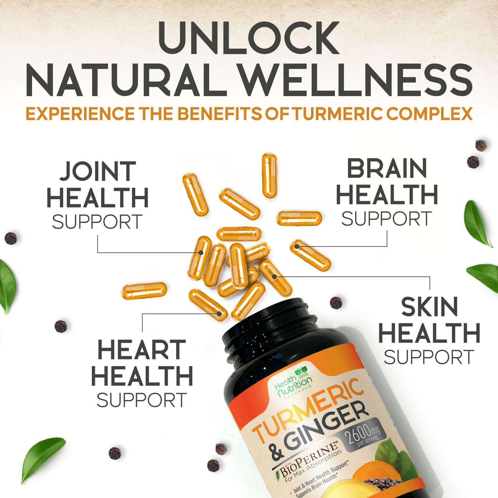 Health Nutrition Naturals Turmeric Curcumin Complex 2000mg with ginger