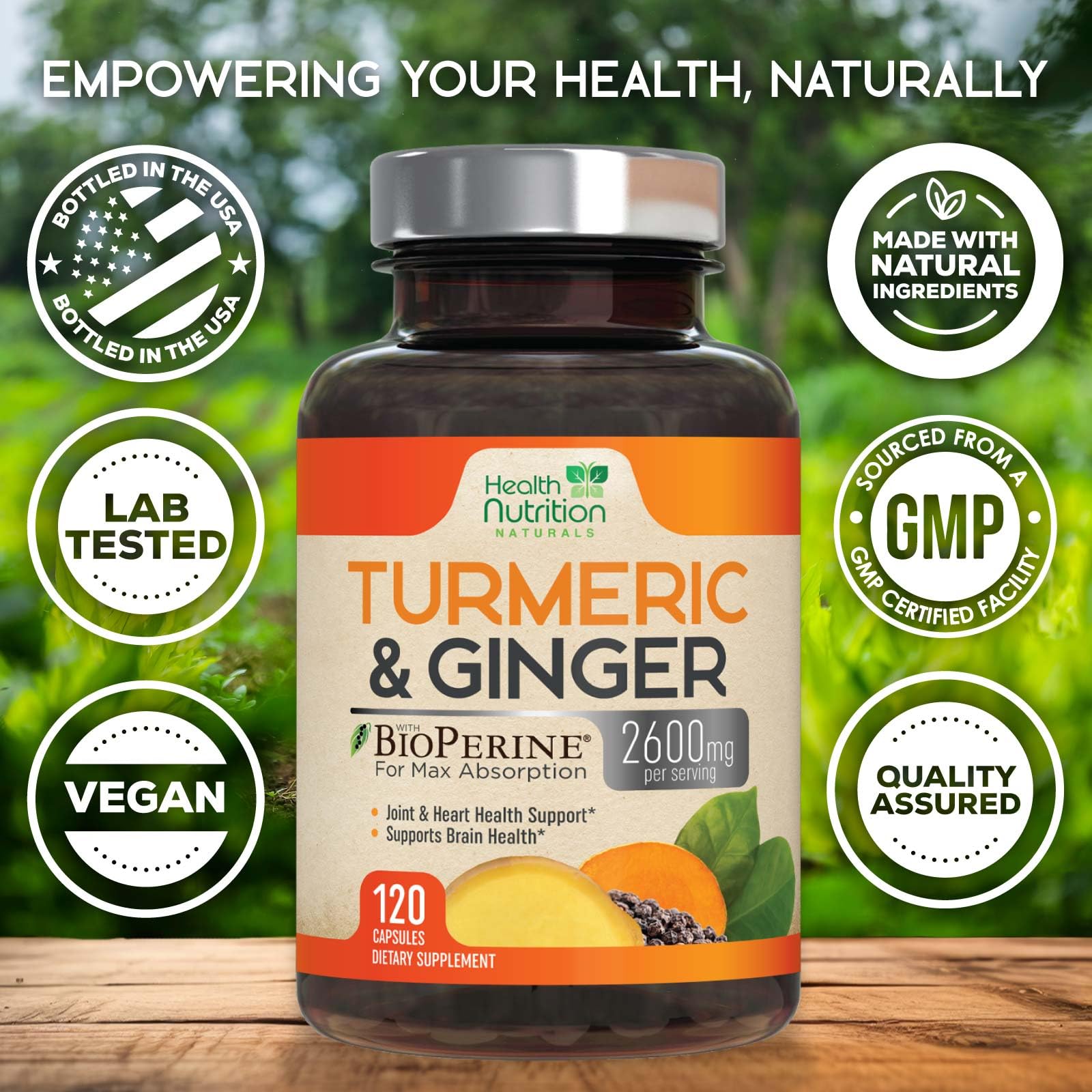 Health Nutrition Naturals Turmeric Curcumin Complex 2200mg capsule close-up