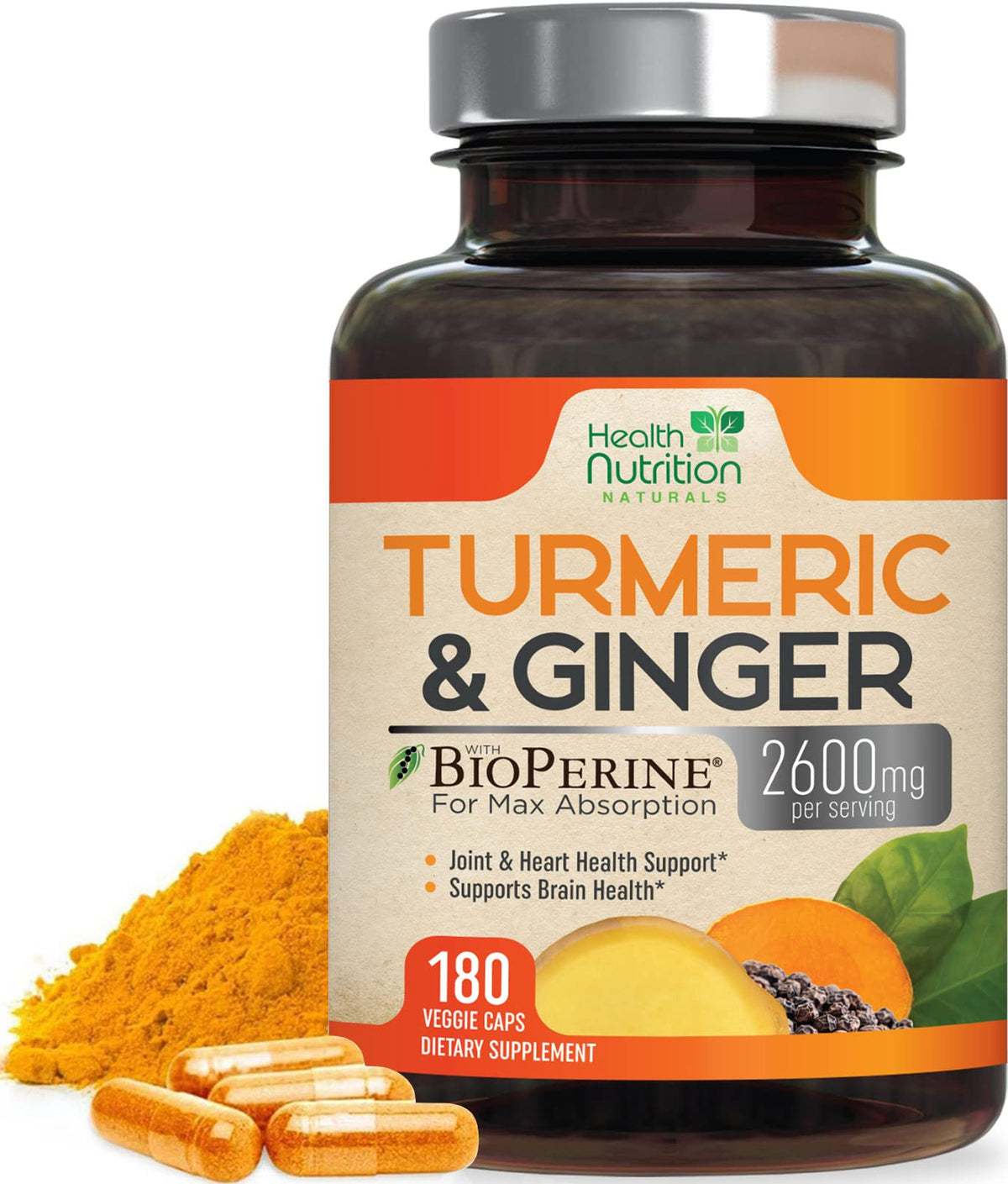 Health Nutrition Naturals Turmeric Curcumin Complex 2200mg front view