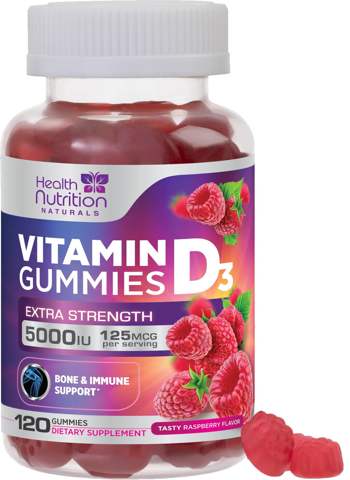 Health Nutrition Naturals Vitamin D3 Gummies front view with packaging