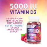 Health Nutrition Naturals Vitamin D3 Gummies with fresh raspberries