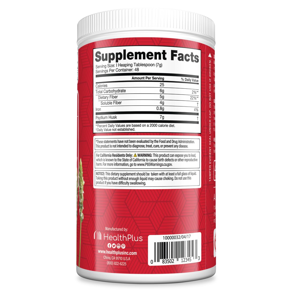 Health Plus Colon Cleanse Psyllium Husk Powder 48oz side view
