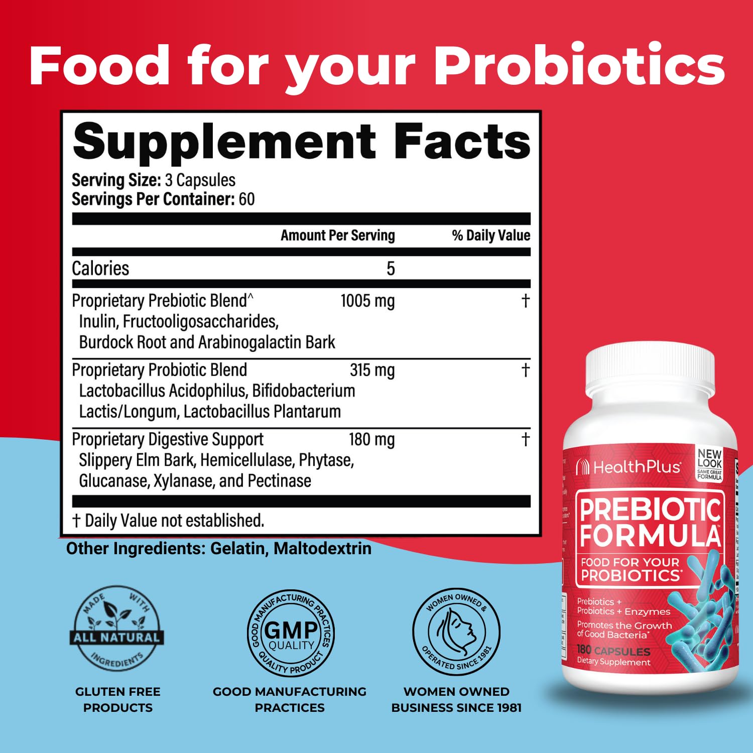 Health Plus Prebiotic Supplement 136g packaging side view