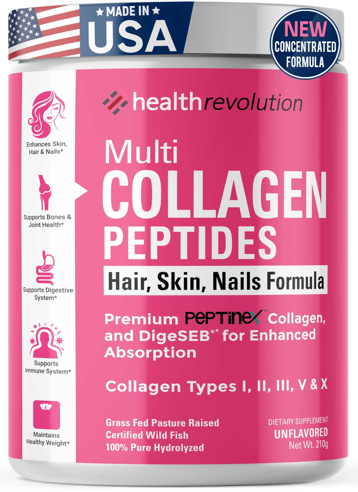 Health Revolution Multi Collagen Protein Powder 210g front view