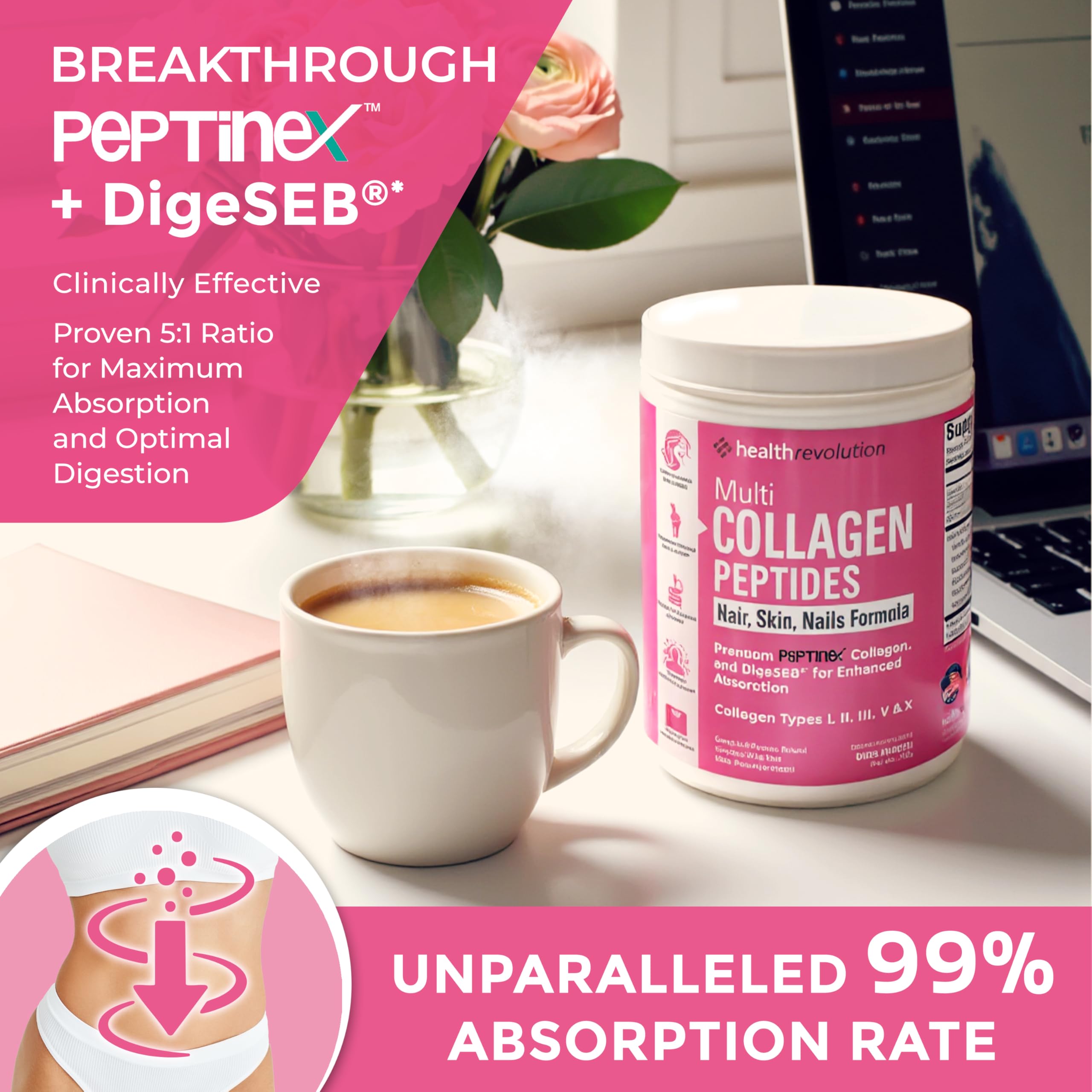 Health Revolution Multi Collagen Protein Powder 210g in a mixing bowl