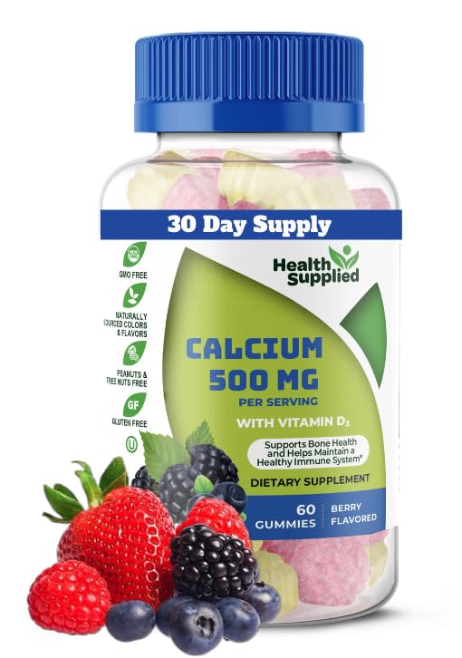Health Supplied Calcium Gummies bottle front view with 60 gummies