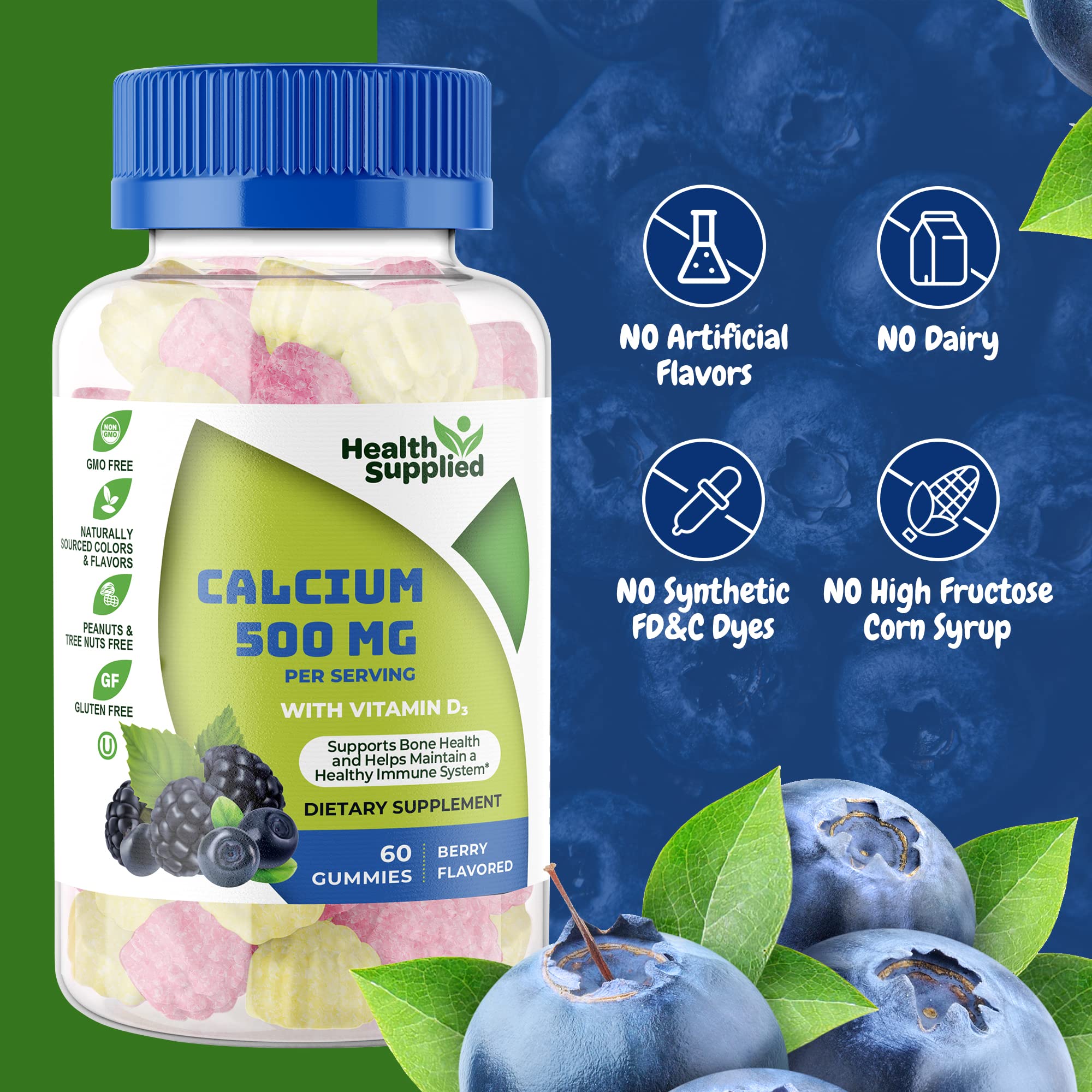 Health Supplied Calcium Gummies nutritional information label