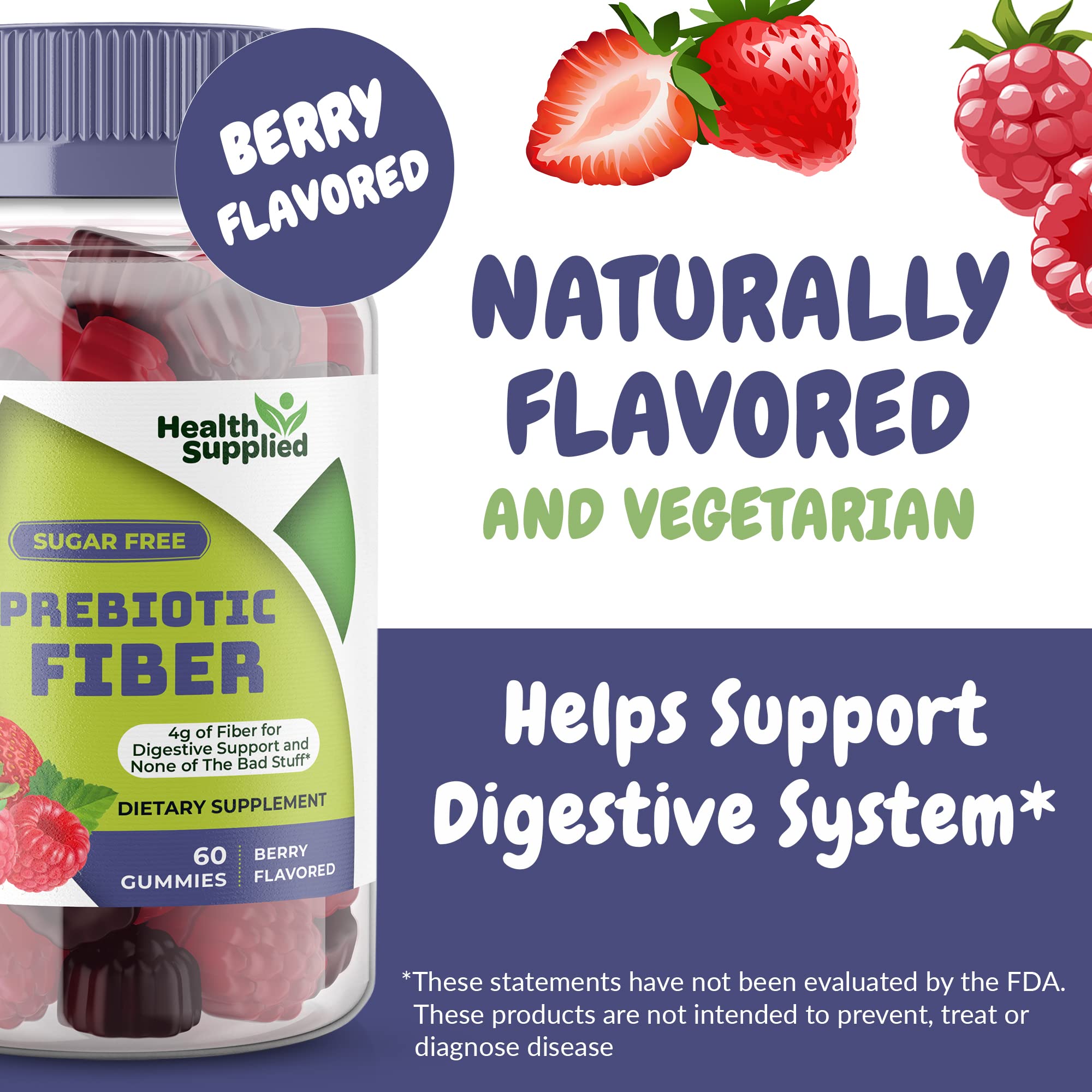 Health Supplied Prebiotic Fiber Gummies packaging side view