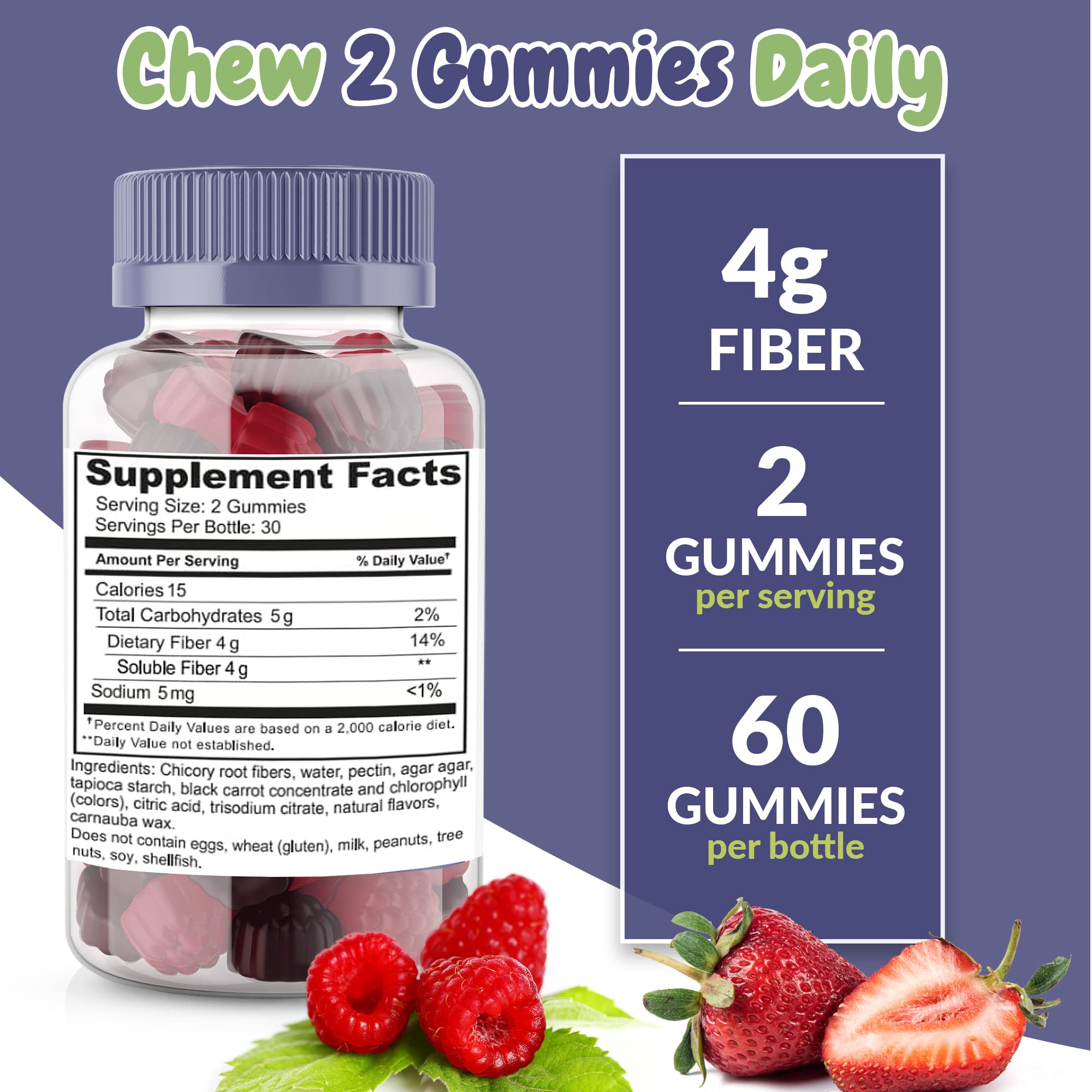 Health Supplied Prebiotic Fiber Gummies with fresh berries