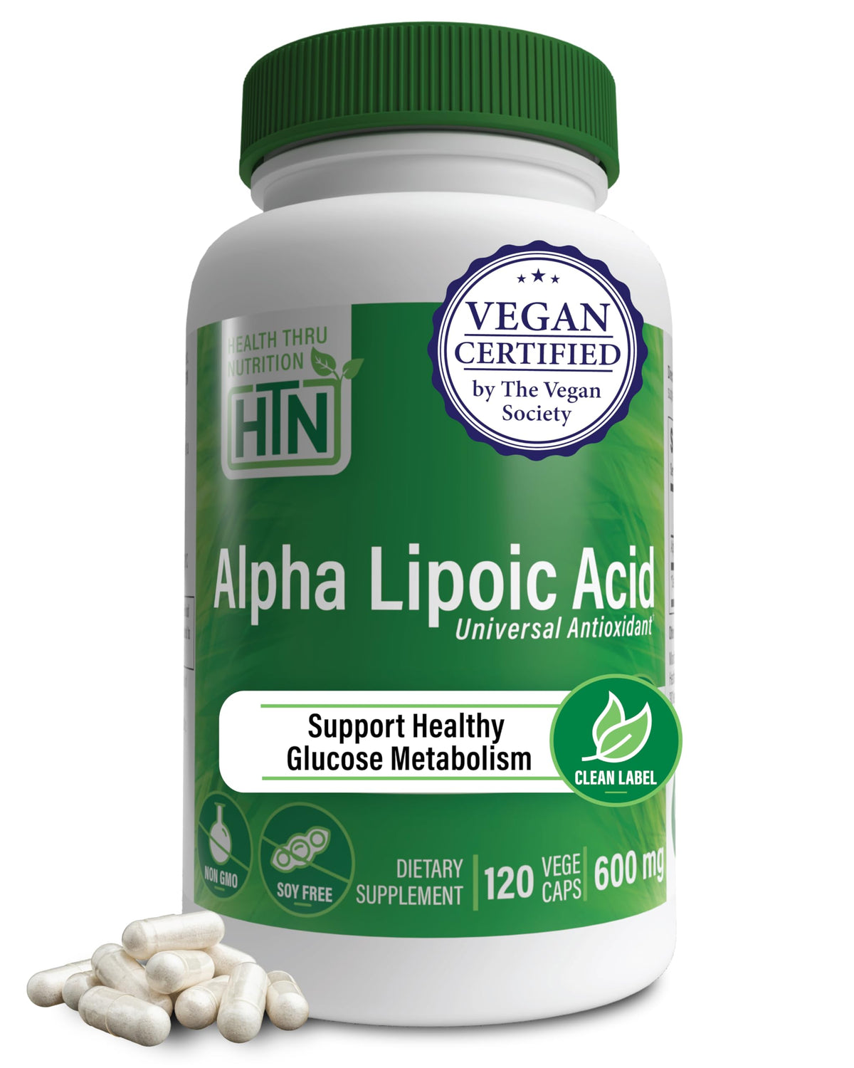 Health Thru Nutrition Alpha Lipoic Acid 600 mg capsules front view