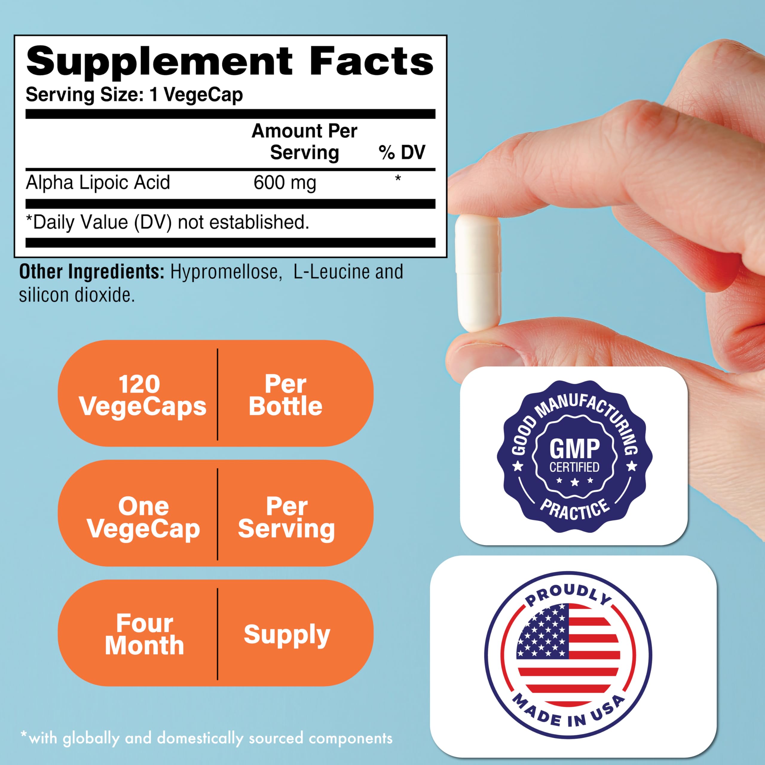 Health Thru Nutrition Alpha Lipoic Acid 600 mg capsules side view